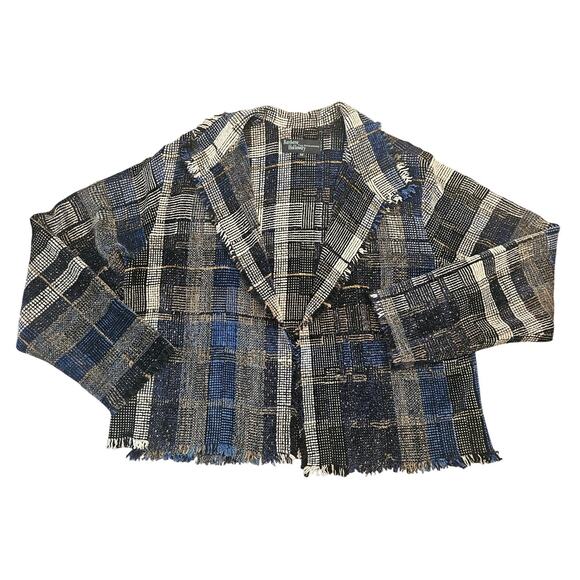 Barbara Holloway Blue Multicolor Chambray Fringe Jacket Medium $395 Minimalist - Picture 1 of 7